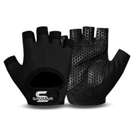 SAWANS Weight Lifting Gloves Gym Gloves Men & Women Workout Anti slip Breathable Ladies Gloves Training Silicon padded Grip palm Protection Exercise Fitness Hanging Pull-Ups Cycling (Black, XL)