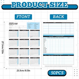 Gueevin 50 Sheets 2025 Attendance Calendar Card Stock Paper Attendance Calendar Cards 8.5x11in Work Employee Tracker for 3 Hole Binder Folders Time Cards for Employee Office Manager HR Record