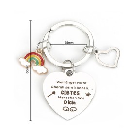 OBEISN Stainless Steel Keyring with Colourful Rainbow Pendant and Hearts, The Perfect Gift for Women, Birthday Gift for Your Good Friend, Small Gifts for Any Occasion, silver