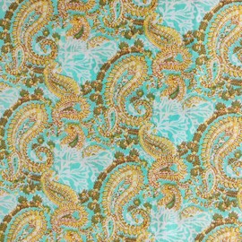 Craftbot Tela estampada a mano por The Yard – PRECUT 3 yardas 42 pulgadas de ancho, material 100% algodón, patrón floral azul y amarillo, tela ligera para hacer vestidos de verano Kurti, etc., 44 pulgadas