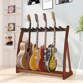 Guitar Stand Rack,Guitar Rack For Multiple Guitars Stands Floor for Electric,Acoustic,Bass Guitars &Case-Foldable, Adjustable,Protective with No-Slip Non-Scratch Padding ,for Home,Studio, Stage (walnut)