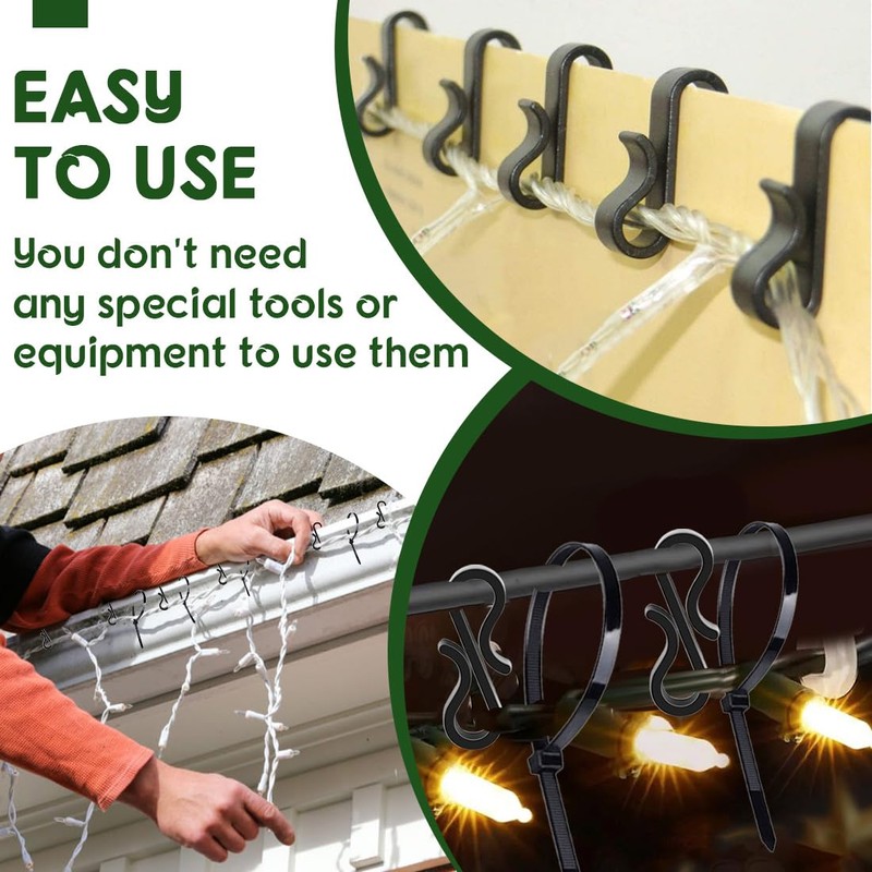 AUEFUDQ Pack of 80 Black Outdoor Gutter Hooks + 100