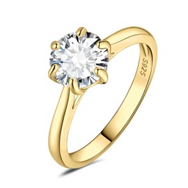 JewelryPalace Classic 0.5ct Round Cut Moissanite Solitaire Engagement Rings for Women, 14K Yellow Gold Plated 925 Sterling Silver Promise Ring for Her, Simulated Diamond Anniversary Wedding Rings 9