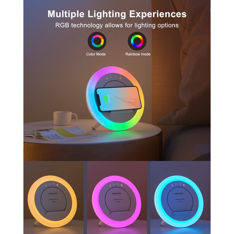 Swarmir Bluetooth Speaker with Lights, Wireless Charging Speaker, Best Birthday