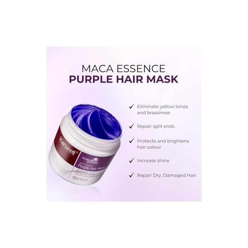 Karseell Mascarilla Capilar Con Aceite De Argán Púrpura 16.9floz+1.69floz