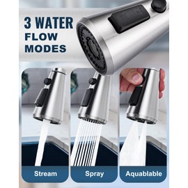 ALEASHA Pull Down Spray Head for Kitchen Faucet,3-Function Sink Spray Nozzle with 9 Adapters,Kitchen Faucet Head Replacement Compatible with Moen,American Standard Faucets,Brushed Nickel