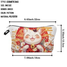 Livel lhood Fortune Cat Makeup Bag Cute Small Organizer Zipper Pouch Fortune Cat Cosmetic Bag Birthday Present for Women Friends -1