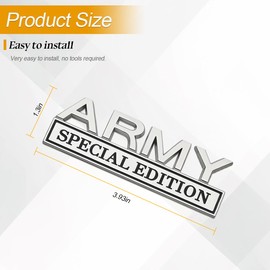 Sandfren Army Special Edition Emblem, 2PCS 3D Letters Metal Strong Adhesive Car Badge Style Decal, Vehicle Truck Decorative Sticker Replacement, Universal Automotive Accessories (Silver/Black)