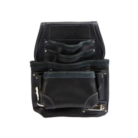 SK11 DEVICE DVC-KZ28 Genuine Leather Waist Nail Bag, 3 Tiers, Includes Hammer and Conveyor Holder, Black