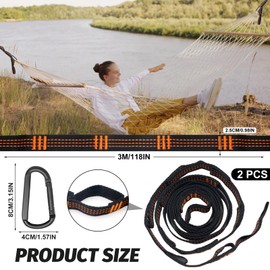 Pack of 2 Hammock Attachments, 3 m x 2.5 cm Hammock Suspension with 10 Loops, Hammock Attachment with 2 Hook Carabiners + Storage Bag for Camping Swing Hanging Hammock