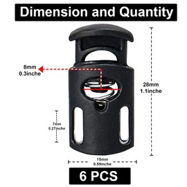 Hash 6 Pcs Plastic Single Hole Spring Cord Locks Toggle Stoppers Fastener Slider Lace lockers for Drawstring Rope Paracord End Tents Lanyard Craft (6PCS), Black, Length: 27mm/2.7CM, Width: 15MM/1.5CM