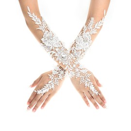 KSJEHW Women's Fingerless Gloves Long Lace Gloves 1920s Vintage Opera Gloves for Women Girls Wedding Prom Tea Party Clothing Accessories (White), White