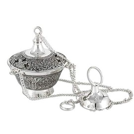 NKLaus 2222 Incense Swivel Antique Brass Silver with Chain 20 cm Long Charcoal