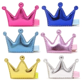 "Honbay 12PCS Glitter Shiny Crown Hair Clips Adorable Hairpins Hair Accessories, 6 Colors (Shiny PU Leather)"