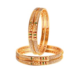 Brazaletes indios Rajasthani hechos a mano Meena Trabajo, chapado en oro, tamaño anuncio, 2.8 pulgadas, tamaño normal, joyería tradicional, regalo de boda, 6364, 2.10, Circonita cúbica