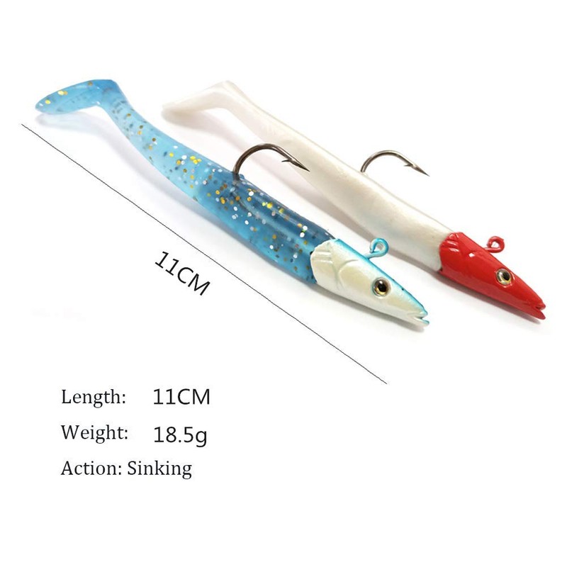 Croch 10Pcs Soft Fishing Lures Jig Head with T Tail