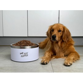 Tuff Pupper Heavy Duty Insulated Dog Bowl | Double Wall Stainless Steel Dog Food Dish | Non-Slip Spill Proof Dishwasher Safe Cat Bowl | Water Dish for Feeding Large Medium Small Pets (188oz, White)