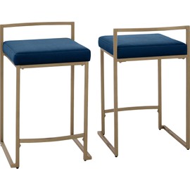 Crosley Furniture Harlowe Upholstered Seat Counter Height Bar Stools Set of 2, Kitchen and Dining, Navy/Gold
