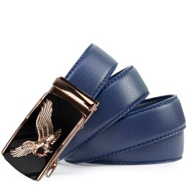 Glamexx24 Men's Belt, Eagle Pattern Belt, Wide 35 mm Automatic Buckle Ratchet Belt, Various Colours and Lengths for Men, Dark Blue Belt (Gold Midnight Freedom Eagle)
