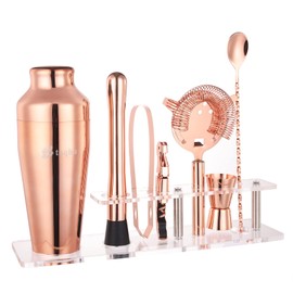 Btuqbu Cocktail Shaker Set with Arcylic Stand, Mixology Bartender Kit for Drink Mixing | Mixology Set with 7 Bar Set Tools Cocktail Kit (Rose Gold)