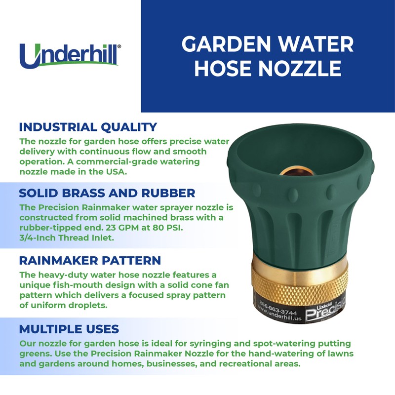 Underhill Precision Rainmaker Garden Water Hose Nozzle, Sprayer, 23 GPM
