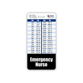 Emergency Nurse Badge Buddy Vertical w/Height & Weight Conversion Charts (Standard, Black)
