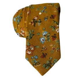 Otis & Oliver Floral Print Skinny Tie Necktie Cotton, Great for Weddings, Dances, Missions, Groom, and Groomsmen, Havana, Standard