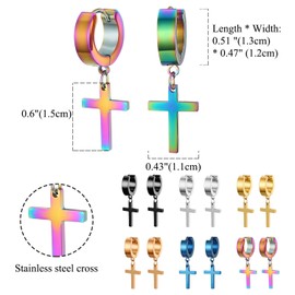 Aroncent Cross Stud Earrings, Hoop Earrings Set, Stainless Steel Earrings, Crucifix Chain, Gothic Punk Rock Earrings, 6 Pairs for Men and Women, Stainless Steel
