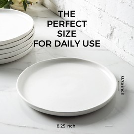 AmorArc Ceramic Plates Set of 6, 8.5 In Handcrafted Wavy Rim Dish Set, Dessert, Salad, Appetizer, Small Dinner Plates, Microwave, Dishwasher Safe, Scratch Resistant - Matte Speckled White