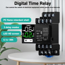 Jadeshay Zeitrelais 230V, Digitales Zeitrelais Multifunktionales Zeitverzögerungsrelais 4NO 4NC 0,1S-99H Zykluszeitsteuerung Verzögerer mit Sockelsteckdose AC220V