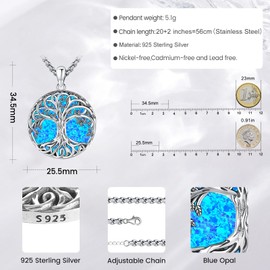Eusense Tree of Life Necklace 925 Sterling Silver Pendant Tree Life Gifts Jewellery Women Ladies Girls Mother's Day Father's Day, Sterling Silver, No Gemstone