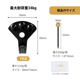 5WYOUKE Wall Hanging Hooks with Nails, 10 Pieces, Load Capacity Approx. 75.0 lbs (34 kg), Strong, Push Tack Hook, Pin Hook, Stylish, Large, Inconspicuous Hook, For Plasterboard, Wood Walls, Hanging Hardware for Frame Display, Multi-functional Hooks