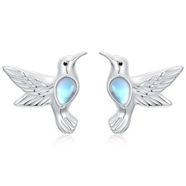 POTOPYY Hummingbird Stud Earrings Sterling Silver Moonstone Stud Animal Earrings Hummingbird Jewelry Christmas Gifts for Women Mom Wife Daughter Sister Friend