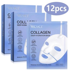 Collagen Deep Hydration Mask, 12pcs/set Moisturizing Brightening Facial Mask, Nourishing The Skin, Skin Care Products for Women & Men, Christmas Gift