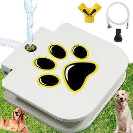 DRAROAD Outdoor Dog Water Fountain Step On - Upgrade Large Dog Sprinkler Drinking Water Dispenser Dog Paw Waterer Activated with Stainless Steel Braided Hose