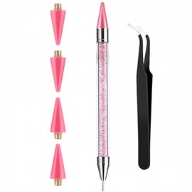 SinceReal 6 Pcs Rhinestone Picker Tool, Rhinestone Picker Dotting Wax Pen Dual-Ended Rhinestones Applicator Nail Art DIY Tools, with 4 Extra Wax Tips and 1 Tweezer