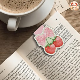 (2Pcs) Coquette Strawberry Magnetic Bookmark Book Page Markers Gift for Reading Lover Nerd Book Addict Bookish Bookworm Reader Student Teacher Office Stationery - Size 3"x2.2" When Folded