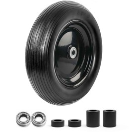 Cubesprings 13 Inch Wheelbarrow Tires 4.00-6 Flat Free Wheelbarrow Tire, 5/8" or 3/4" Bearings Sold Tire Replacement for Wheel Barrel Wheel Barrow, Includes Adapter Kit(4.00-6 Flat Free)