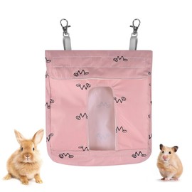 Rabbit Hay Bag, 2-Hole Hanging Rabbit Feeder Bag with 2 Metal Hooks, Small Animal Feeding Sack for Small Animals Rabbits Guinea Pigs Hamsters Chinchillas Hedgehogs