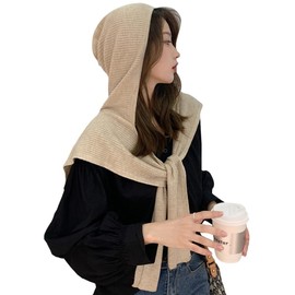 LINSHIN Women's Knit Hat, Neck Warmer, Knit, Hood, Collar, Scarf, Stole, Scarf, Shawl Neck Cover, Top, Warm, Windproof, Cold Protection, Stylish, Fashion, Coordination, Work Commute, Office, beige
