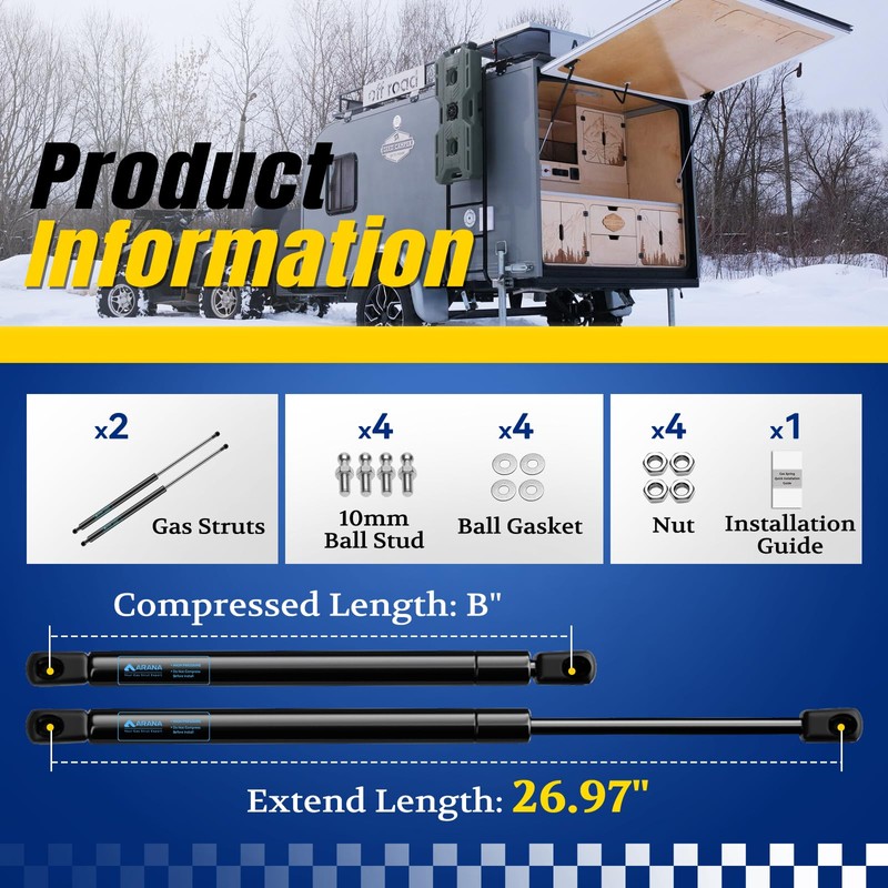 ARANA ST270EDI2-45 27 inch Gas Strut 45lbs/200N, spd-gs-6105 Undercover Replacement
