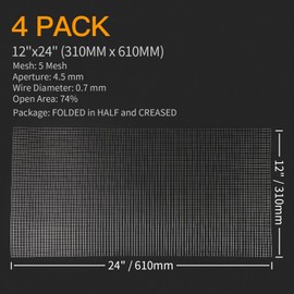 4Pcs 304 Pretty Sturdy 12”X 24”(310mm X 610mm), 5 Mesh Wire Mesh Screen, Stainless Screen, Mesh Screen Never Rust, Hard and Heat Resisting Wire Mesh Used for Many Projects (4)