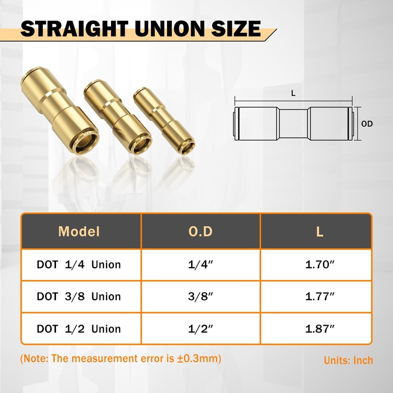 CheeMuii 6 PCS 1/4 Brass DOT Air Line Fitting Straight