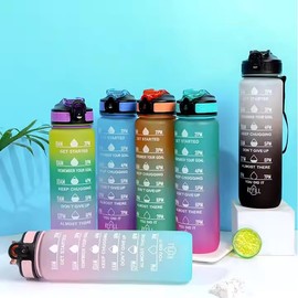 1 Litre Motivational Fitness Sport Water Bottle with Straw & Time Marker, Guaranteed Leak-Proof Design, BPA-Free Plastic Drink Bottle, Designed for Gym, Running, Cycling - Blue