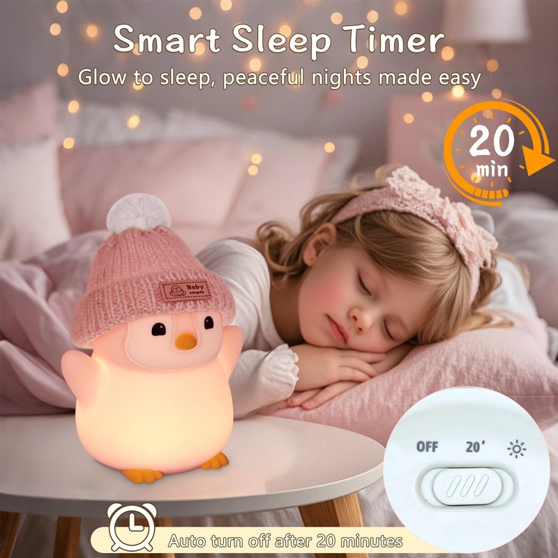 FAMIDUO Penguin Night Light, Cute Pink Penguin Lamp with Knit