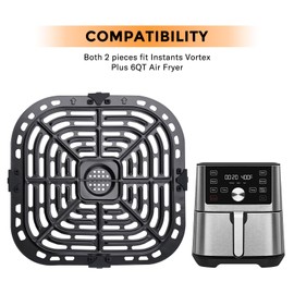 Ydyisoei 2 Pack Air Fryer Accessories Grill Pan Crisper Plate for Instants Vortex Plus 6QT, Food Grade Square Air Fryer Replacement Tray Rack Parts with Rubber Feet, Non-Stick, Dishwasher Safe