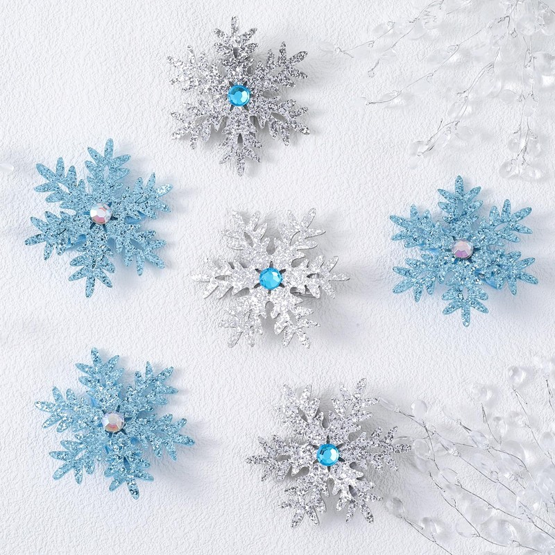 OIIKI 6pcs Large Snowflake Hair Clips for Women, 2,36in, Blue