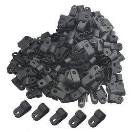 TOVOT 200 PCS 5/16" Nylon Cable Clips R-Type Cable Clip Black Plastic Wire Clamps Fasteners for Wire Mounting