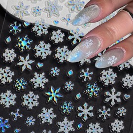 JMEOWIO 3D Embossed Christmas Snowflake Nail Art Stickers Decals Self-Adhesive 5D Nail Supplies Nail Art Design Decoration Accessories 1 Sheets
