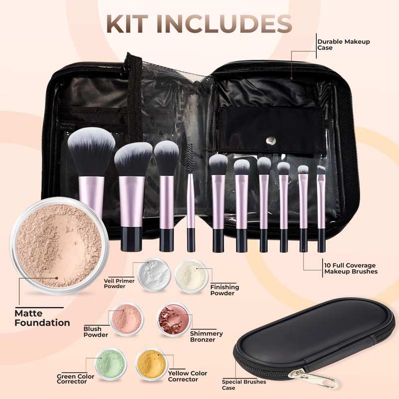 19 pc STARTER KIT w/BRUSHES & CASE (LIGHT) Mineral Makeup